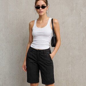 Fox Pinstripe Bermuda Shorts – Size 5 Y2K Career Grunge Style